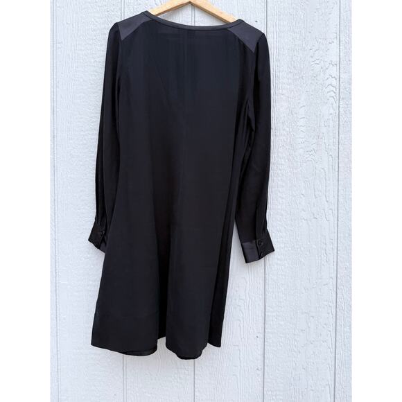 EILEEN FISHER minimalist black 100% silk satin Georgette long sleeve light dress - Picture 4 of 12